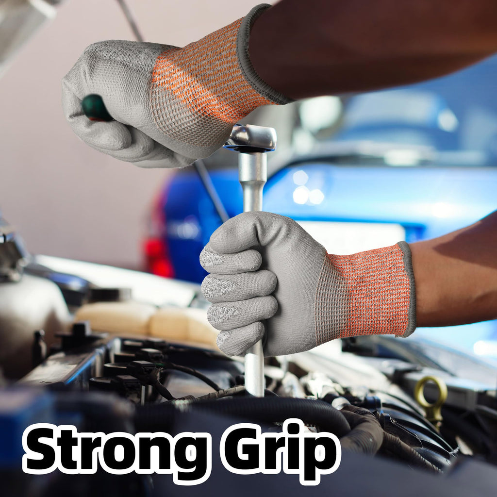 Schwer 12 Pairs ANSI A5 Cut Resistant Work Gloves, Cut Proof Gloves with PU Coating, Used for Metal Fabrication, WoodWorking, Construction, Non Slip, Durable, Non PFAS, XL, CR3088