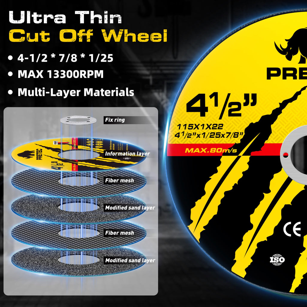 PRETEC Grinding & Cutting Wheels 4 1/2 inch Set,Angle Grinder Wheel Set,Cut Off Wheels 8 PCS,Grinding Wheel,4.5” Flap Discs for Angle Grinder for Cutting Grinding 8+1+1 PC