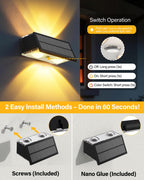 Toeuie Solar Fence Lights Outdoor, 12 Pack 100LM Fence Lights Solar Powered Waterproof, 9 Color Modes, Up & Down LED Focused Beam, 12H Dusk to Dawn Glow for Pool/Patio/Wall/Backyard - Black