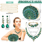 Quelay 4 Pcs Purse Rhinestone Jewelry Set Women,Classic,Peacock Green