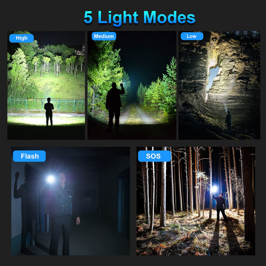 MILAOSHU Rechargeable Flashlights 90000 High Lumens - 2 Pack, Super Bright 12 Hours Long Life LED Flashlight with 5 Modes, High Powered Flash Light for Home, Outdoor