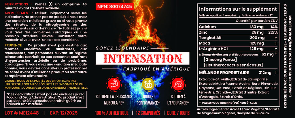 INTENSATION - Male Supplement - All Natural Stamina Support - Last Longer - Increase Size, Strength & Stamina - Improve Energy Level - Optimize Vitality - 12 Tablets