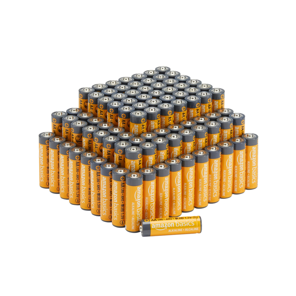 Amazon Basics 100-Pack AA Alkaline Batteries, 1.5 Volt, 10-Year Shelf Life, Reliable