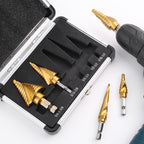 IRONANT Step Drill Bits, 5PCS Spiral Grooved HSS Titanium Step Drill Bit Set, 50 Sizes High Speed Steel Step Bits for Metal with Aluminum Case