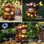 MAXTHOT Solar Garden Decor Outdoor Statues Highland Cow with Daisy and LED Lights Birthday Gifts for Women Mom Grandma Outside Decorations for Lawn, Porch, Yard, Patio, Balcony