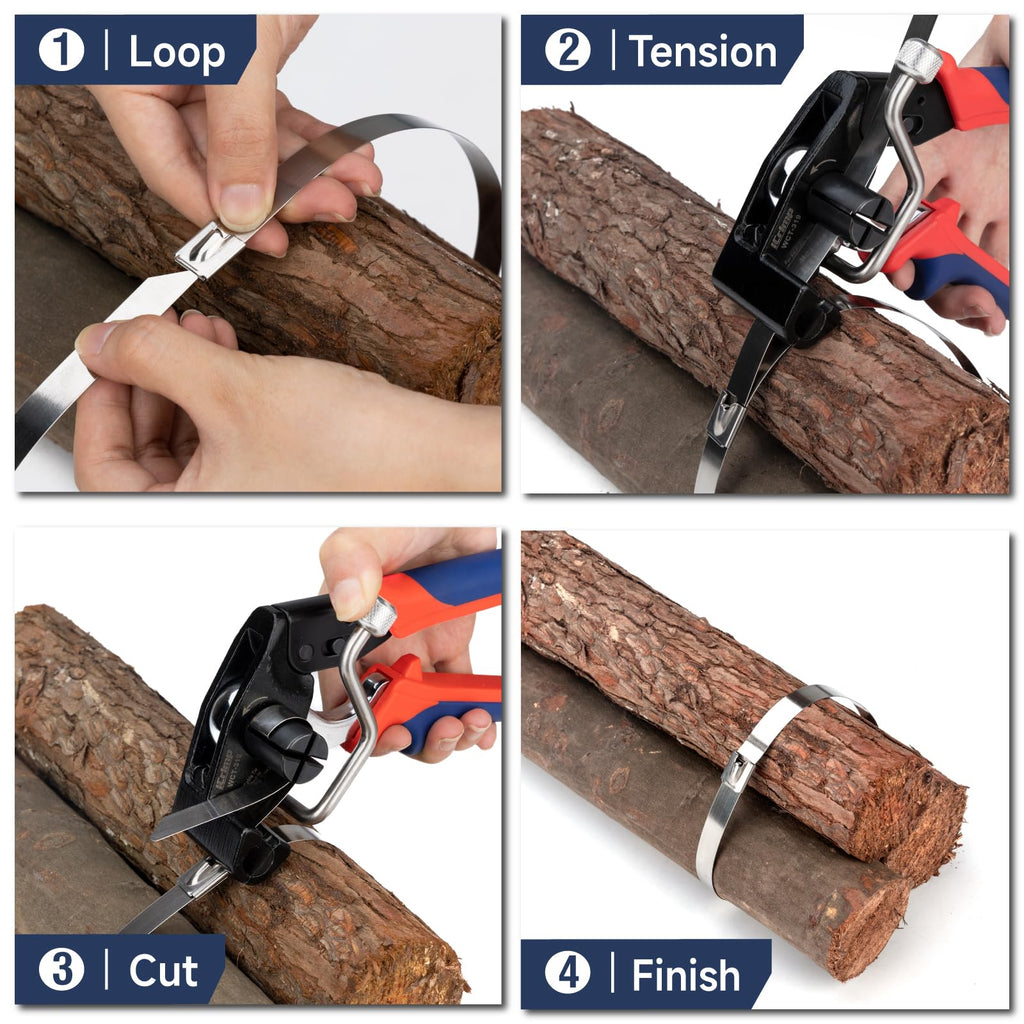 iCrimp One-Handed Stainless Steel Zip Tie Gun with 100pcs 11.8" Metal Cable Ties and Release Tool, WCT-319