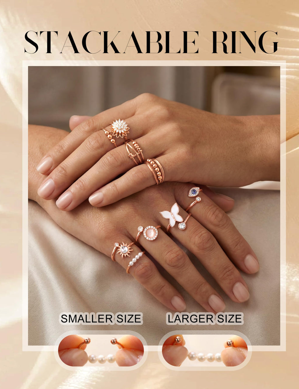 FIBO STEEL Fidget Anxiety Ring for Women Rose Gold Plated Spinner Rings