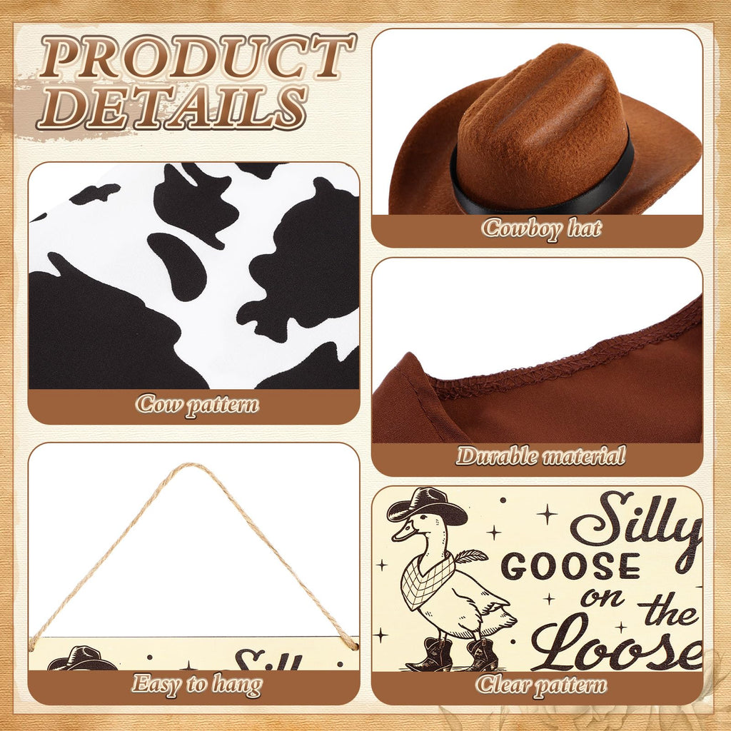 Mindsoft 5Pcs Cowboy Goose Outfit Set, for 23" Statue,Included Sign