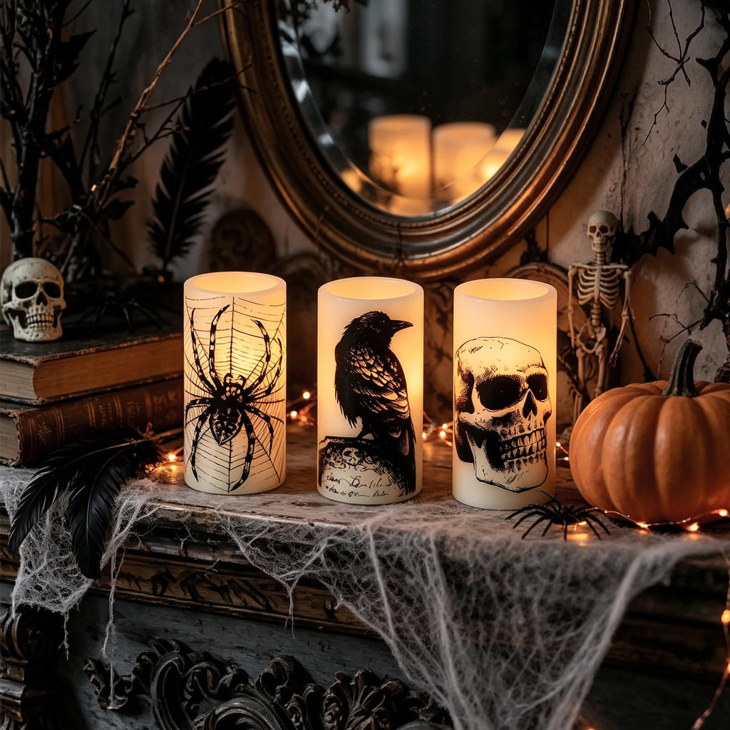 Eldnacele Skull Halloween Flameless Candles Battery Operated with 6H Timer