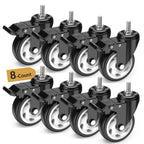 HOLKIE Caster Wheels 4 inch Total Locking Stem Casters, 1/2" -13 x 1(Stem Diameter 1/2", Stem Length 1") Threaded Stem Casters Swivel Casters Set of 8 Heavy Duty Castors Black 8 Pack