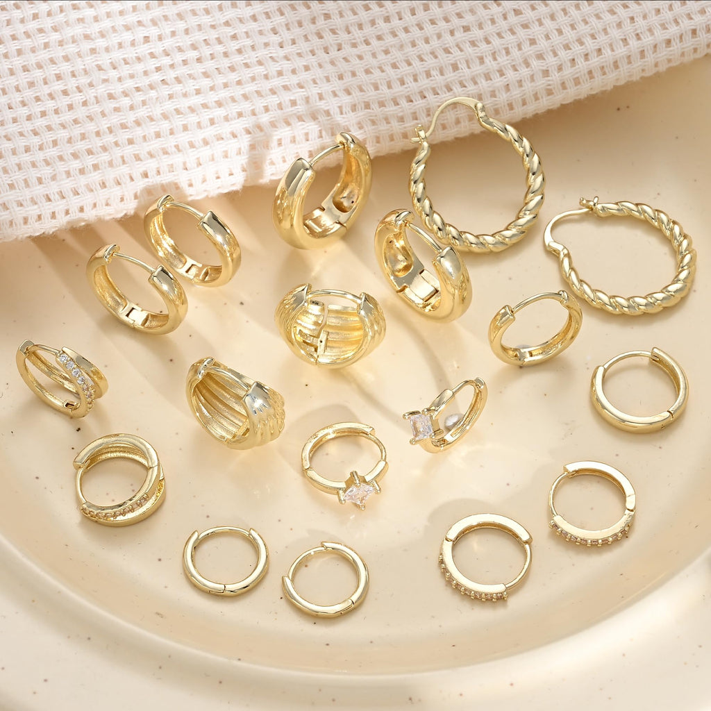 9 Pairs Small Gold/Silver Hoop Earrings Set for Women