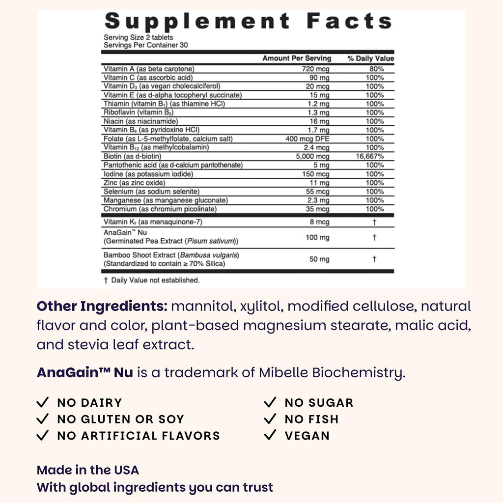 EZ Melts Women's Multi + Hair Growth - Daily Multivitamin for Women - Supports Healthy Energy Levels & Reduced Hair Shedding - Non-GMO & Vegan - Peach - 60 Dissolvable Tablets (30 Servings)