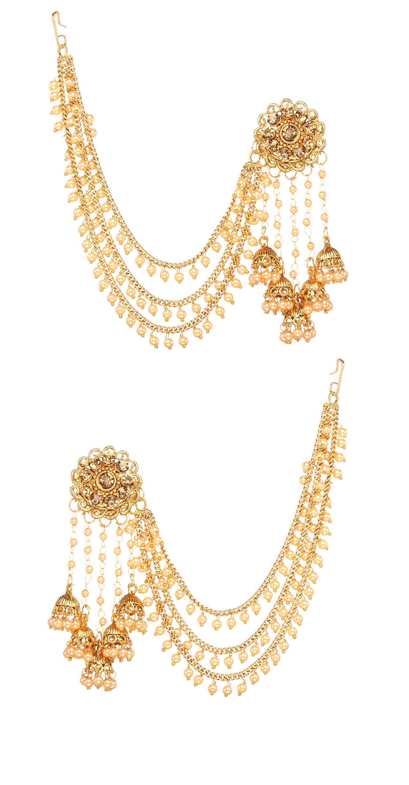Bindhani Indian Bahubali Style Long Tassel With Multiple Small Jhumki Earring & Back Hair Chain For Women
