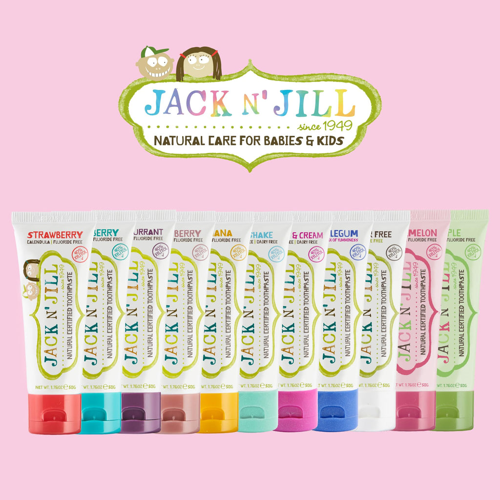 Jack N' Jill Natural Kids Toothpaste - Strawberry & Banana - Organic, Gluten Free, Vegan, BPA Free, Fluoride Free, SLS Free, Dairy Free - Making Toothbrushing Fun for Kids - 1.76 oz (Pack of 2)