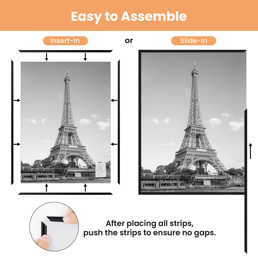 upsimples 20x28 Poster Frame, Easy Slide-In Assembly, Black, 3 Pack