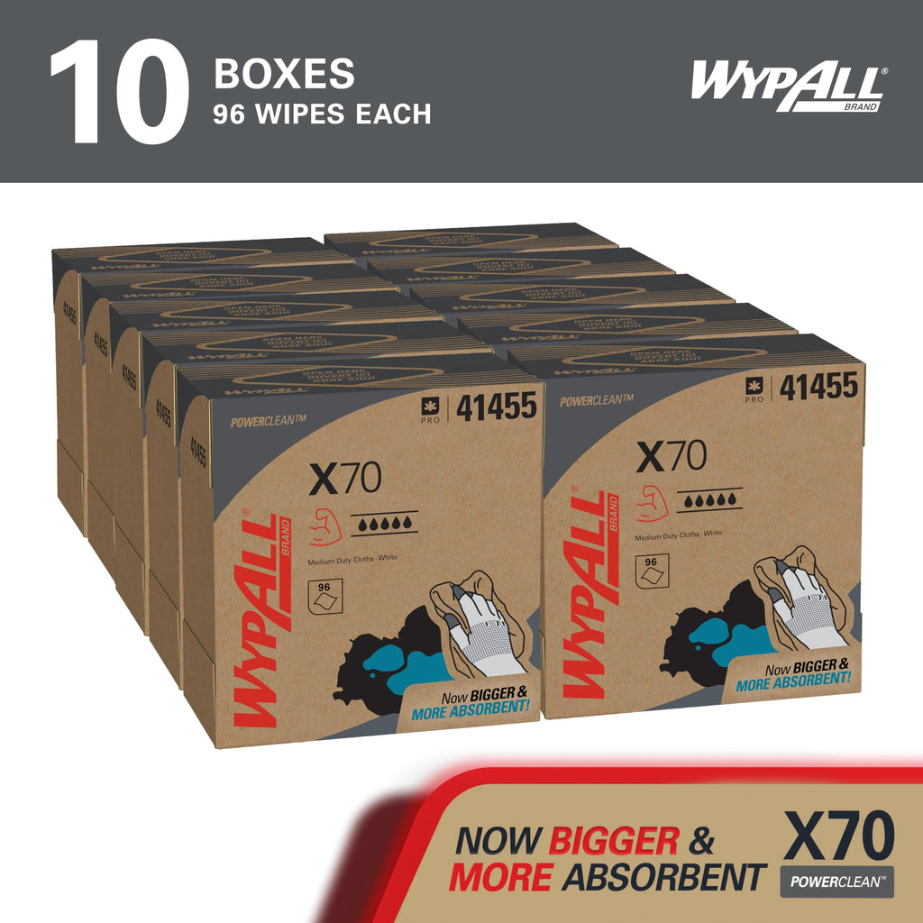 WypAll PowerClean X70 Medium Duty Cloths, 10 x 96 Towels (41455)