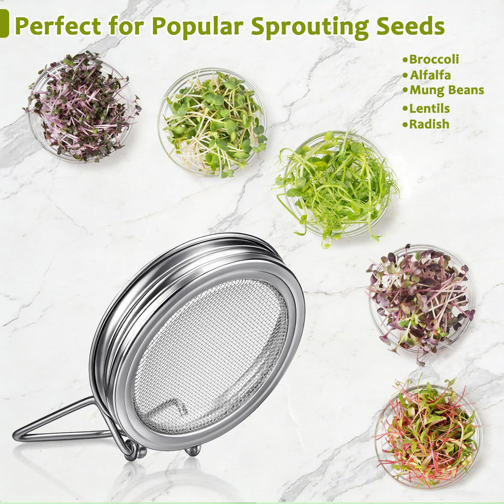XUNWKONGG Sprouting Jar Kit, 2 Pack Sprouting Kit with Stainless Steel Screen Sprouting Lids, Glass Mason Jars & Light-Blocking Sleeves, Seed Sprouting Kit for Broccoli Sprouts, Bean Sprouts, Alfalfa