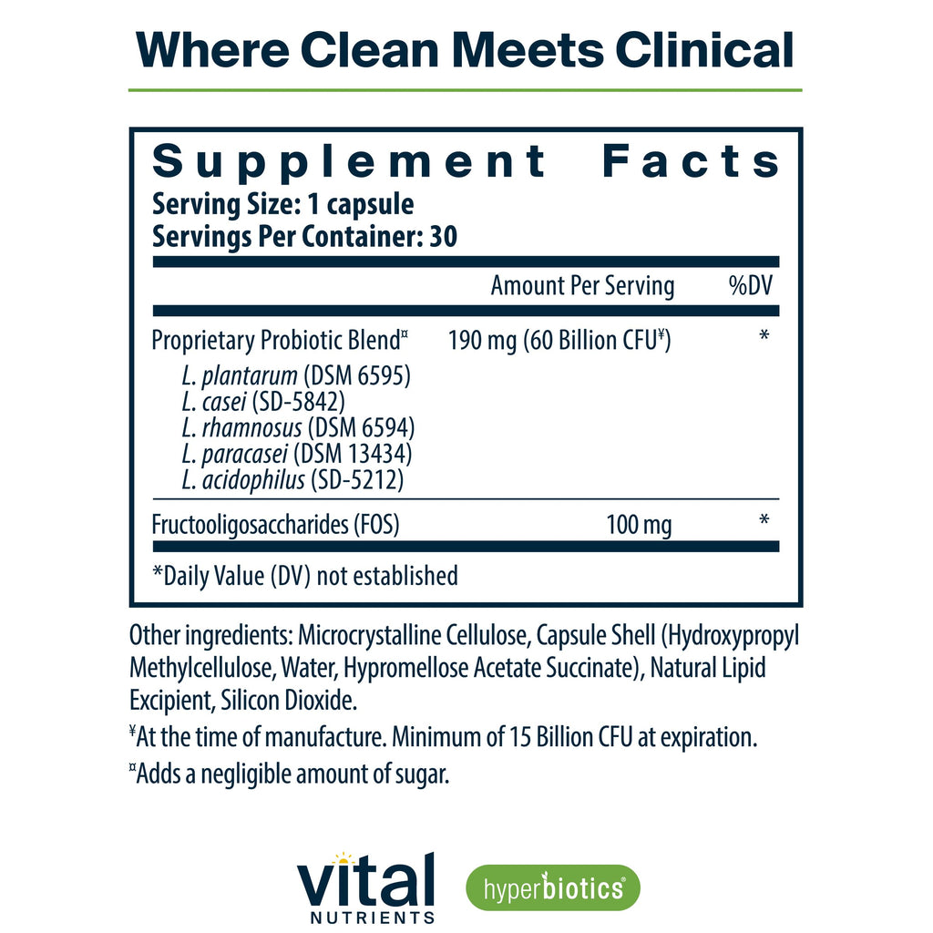 Hyperbiotics Vital Nutrients Prebiotic and Probiotic for Women and Men | 60 Billion CFU | Pre and Probiotics Supports Digestive Health, Constipation, Diarrhea, Gas & Bloating* | 30 Vegan Capsules