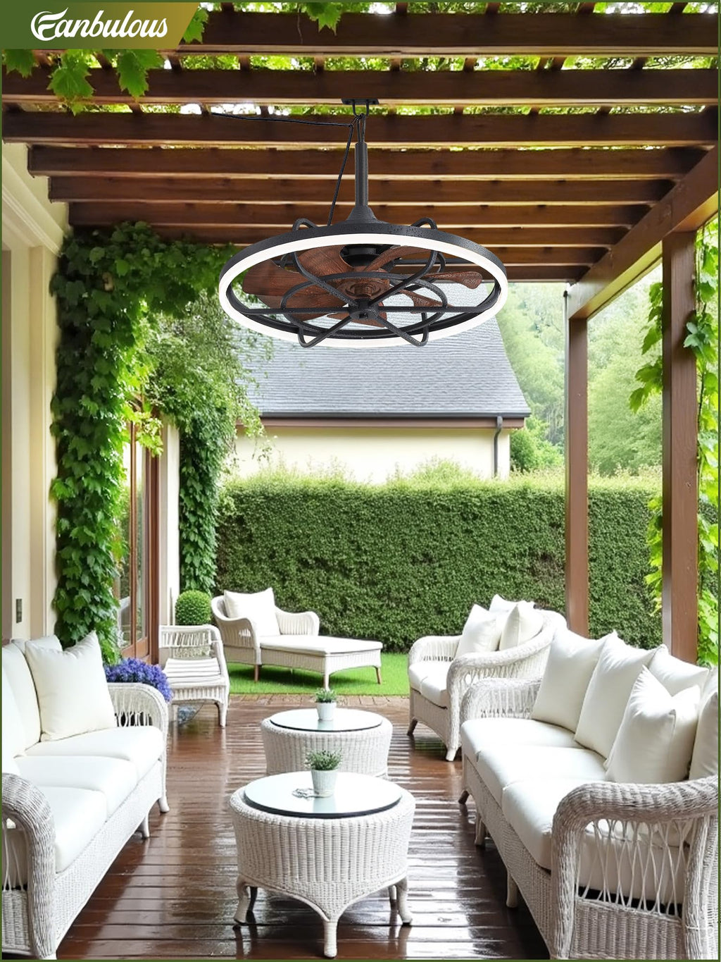 Fanbulous Outdoor Ceiling Fans with Light for Patios, 24" Weatherproof Plug in Ceiling Fan, Gazebo Fan Remote&APP Control, 3CCT Dimmable, Caged Ceiling Fan with Hanging Hook for Porch, Pergola, Canopy