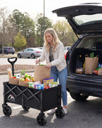 MEUIS Collapsible Wagon Cart with Wheels - 250LBS Heavy Duty Folding Wagon for Groceries Shopping Outdoor Apartment Portable Foldable Utility Grocery Trolley, Black, L