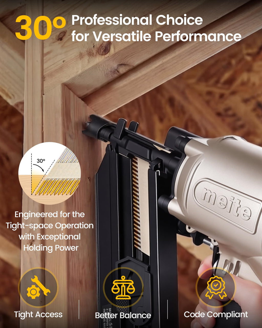 meite 30 Degree Framing Nails 3-Inch x .120-Inch Ring Shank Paper Collated Nails for 30-34 Degree Framing Nailer Gun, Electro-Galvanized Offset Round Head for Decking Sheathing 1,000PCS