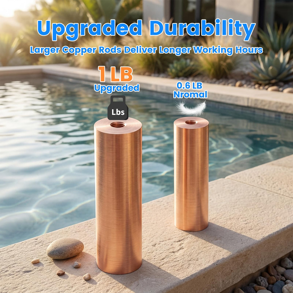 Solar Pool Ionizer, Upgraded Floating Ionizer for Pool with 1LB Heavy-Duty Copper Rod & Double-Sealed Housing, Pool Cleaner for Above/In-Ground Pools, Spas, Hot Tubs Up to 45,000 Gallons