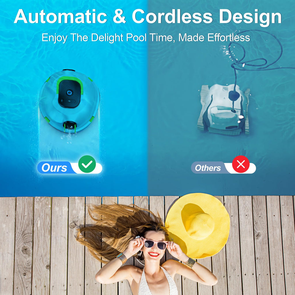 Y20 Robotic Pool Cleaner, Cordless Pool Vacuum for Above Ground & Inground Flat Pools with Dual Motors, 120 Min Runtime, Auto-Parking, Powerful Pool Vacuum Robot for Up to 1100 Sq.Ft