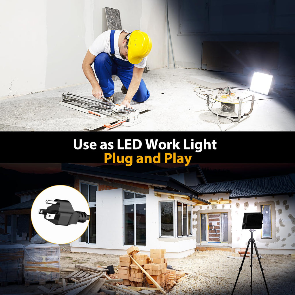 Onforu 120W Flood Lights Outdoor,12000lm Bright LED Work Light with Plug,Daylight White LED Flood Lighting, IP66 Waterproof Security Yard Lights for Yard Garage Stadium 2 Pack