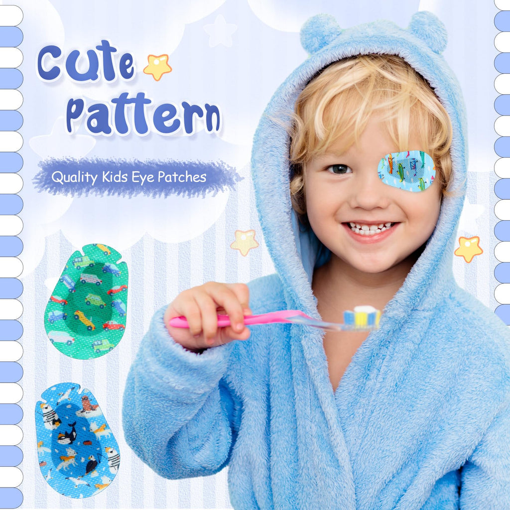 Copkim 300 Pcs Adhesive Eye Patches for Kids Boys 20 Styles Breathable Boy Eye Patch Bulk Light Blocking Cotton Adhesive Bandages for Toddler Boys, 3 x 2 Inch