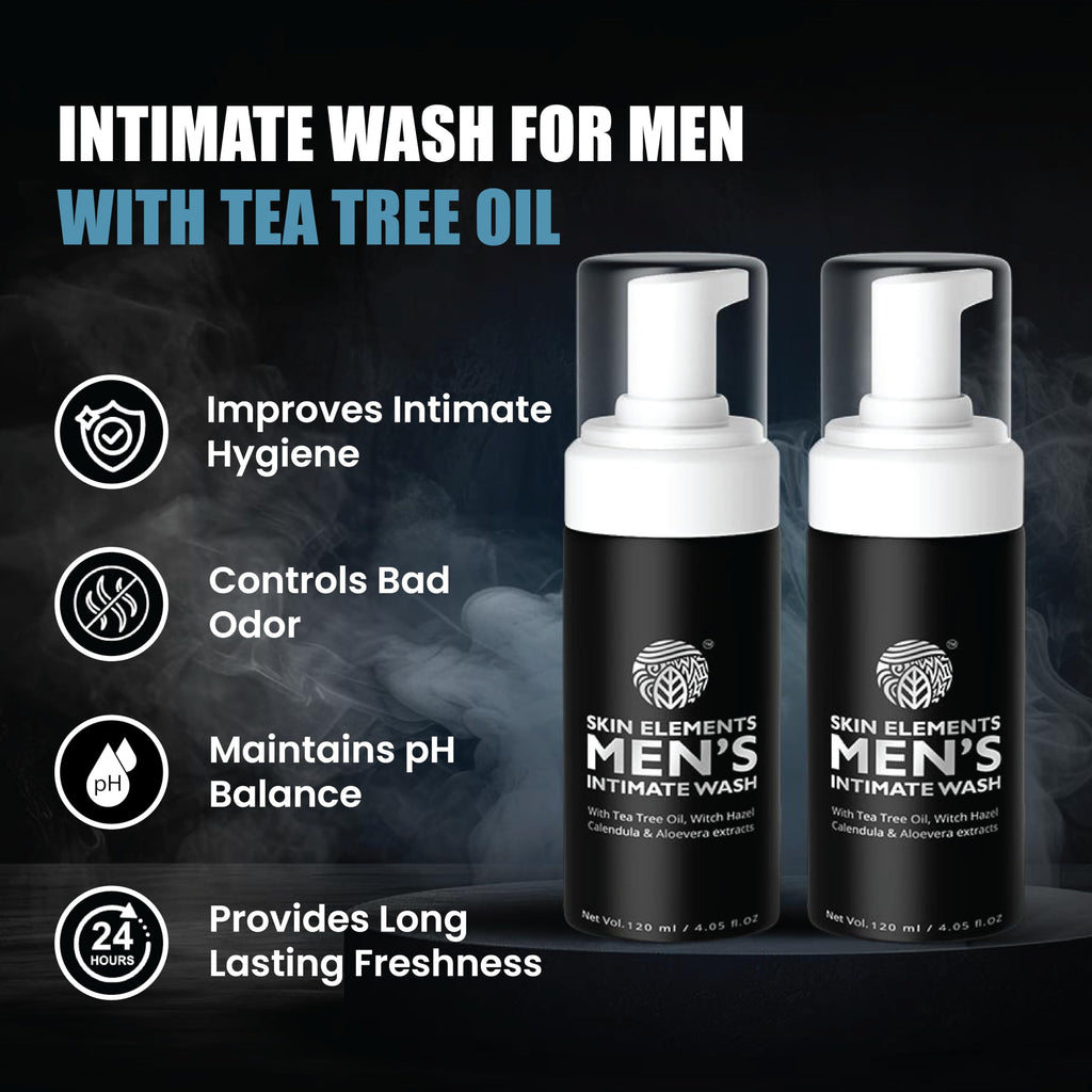 Skin Elements Intimate Wash for Men with Tea Tree Oil (Combo) | pH Balanced Foaming Hygiene Wash | Control Bad Odor & Unwanted Sweat | Refreshes Intimate Area | 240 ml | Pack of 2