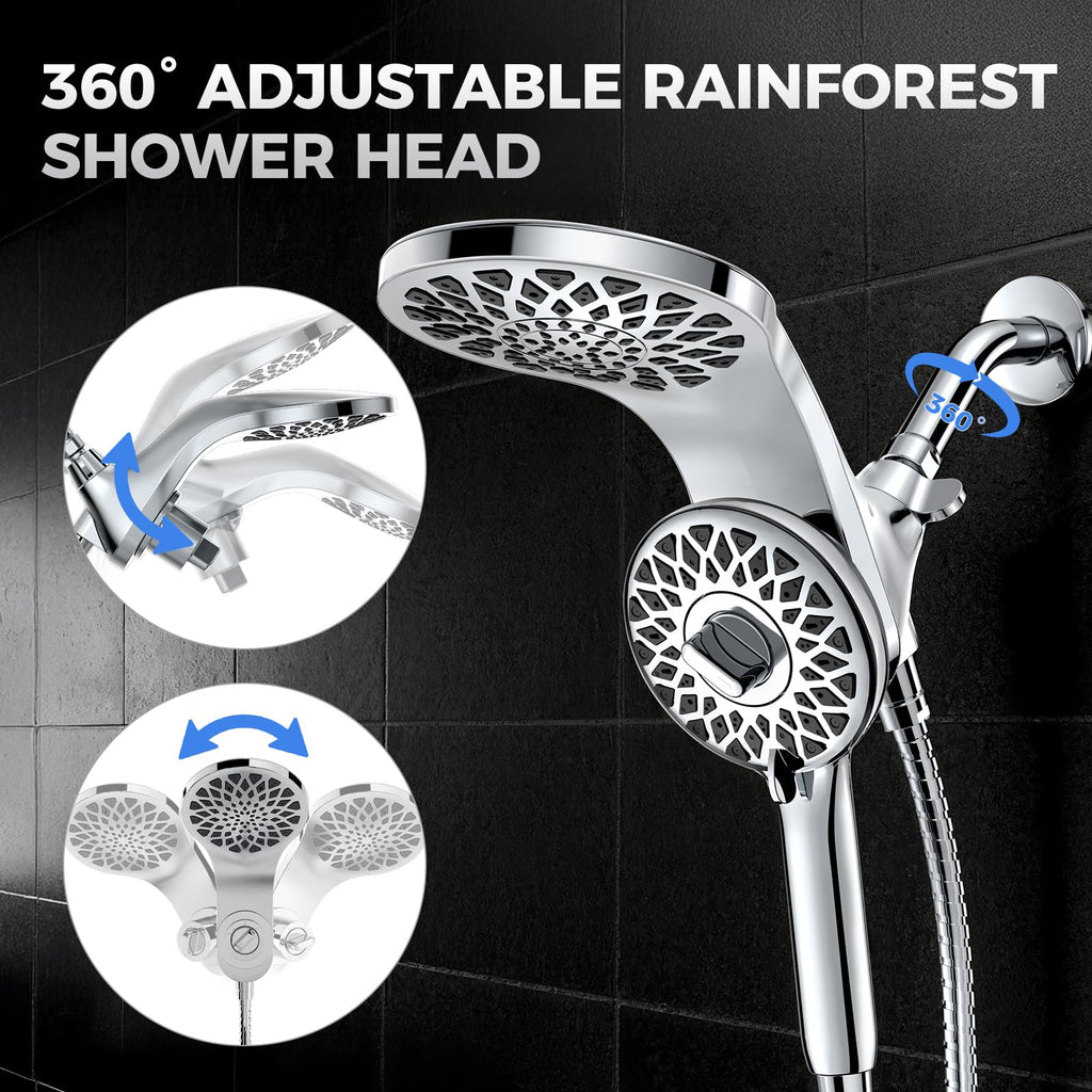Newfinde High Pressure Rain Shower Head with Handheld Spray Combo: Detachable Dual Shower Head with 10 Sprays Modes - Upgrade Knob Spray Mode Selector and Magnetic Guidance Docking System