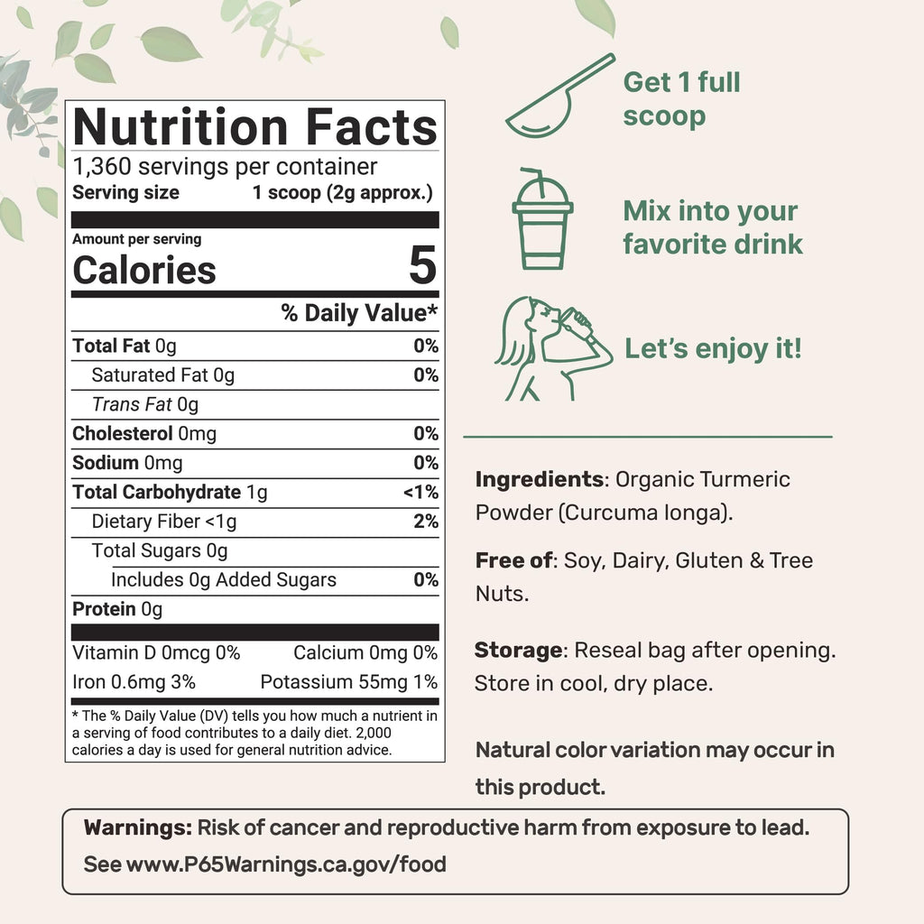 Organic Turmeric Powder, 5 Pounds | Rich in Active Curcumin | Pure Turmeric Supplement | Antioxidant Support for Joint & Immune Health | Non-GMO, Vegan Friendly, India Origin