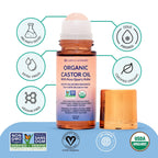 QUEEN OF THE THRONES® Organic Golden Castor Oil Roll-On with Rose Quartz | 100% Pure for Skin, Brows & Lashes and less mess Castor Oil Packs | Hexane-Free | USDA Certified | Cold-Pressed 1.7oz (50mL)