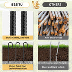 Besitu 16 Inches 24-Pack J Hook Rebar Stakes Heavy Duty Tent Stakes with Chisel Point End, Steel Ground Anchors Metal Garden Stakes Chain Link Fence Stakes Black Coated