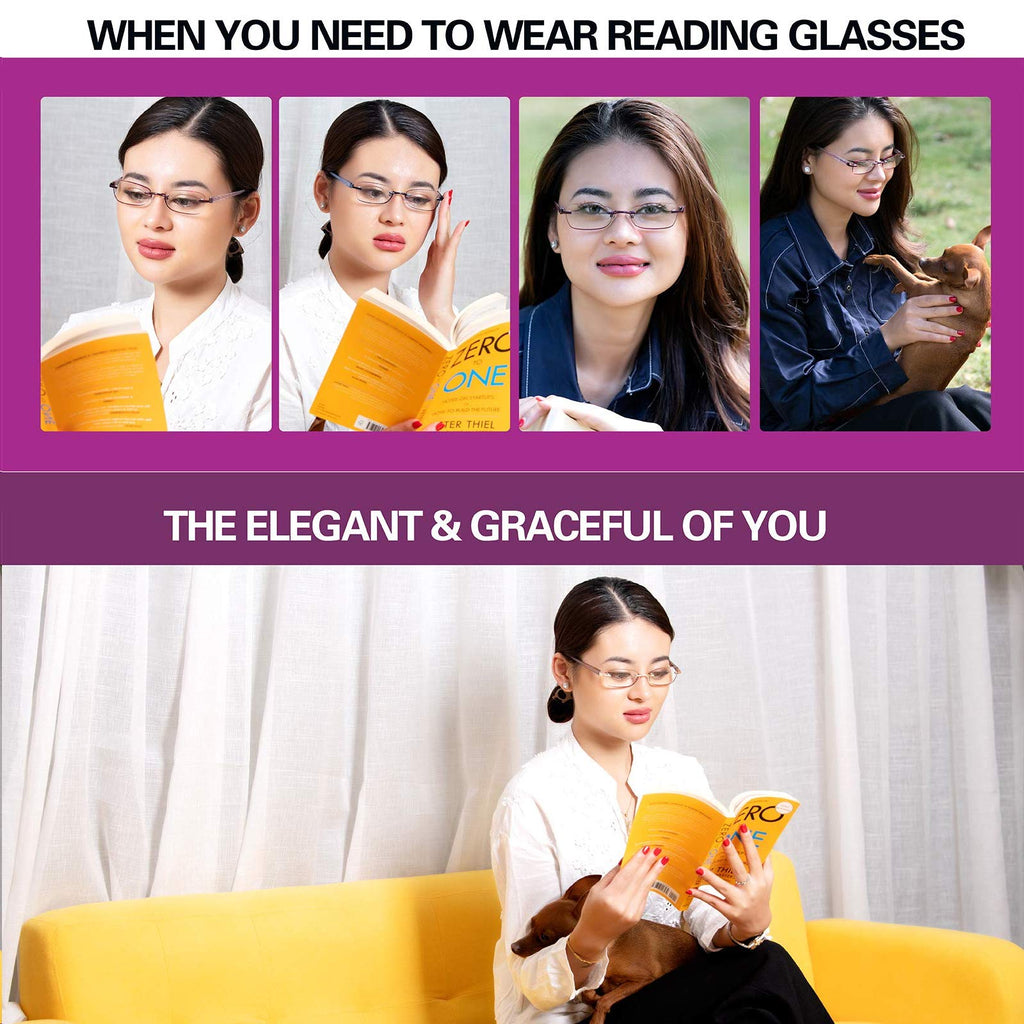 FEIVSN 3-Pack Rimless Reading Glasses For Women, Lightweight Spring Hinge Readers, Classic Elegant Artistic Eyeglasses UV 400 (Mix 1.75 Etc)
