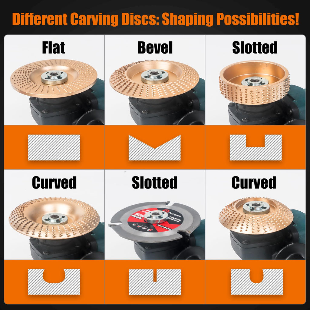 Pomsare 13PCS Wood Carving Disc Set for 4 1/2 Angle Grinder Attachments, Stump Ginder Blades Wheel for Wood, Flap Disc for Woodworking Cutting, Grinding, Shaping and Sanding