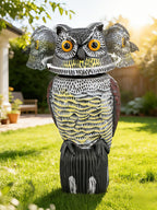 Garden Fake Owl Sculpture with 360° Rotating Head, Waterproof Garden Owl