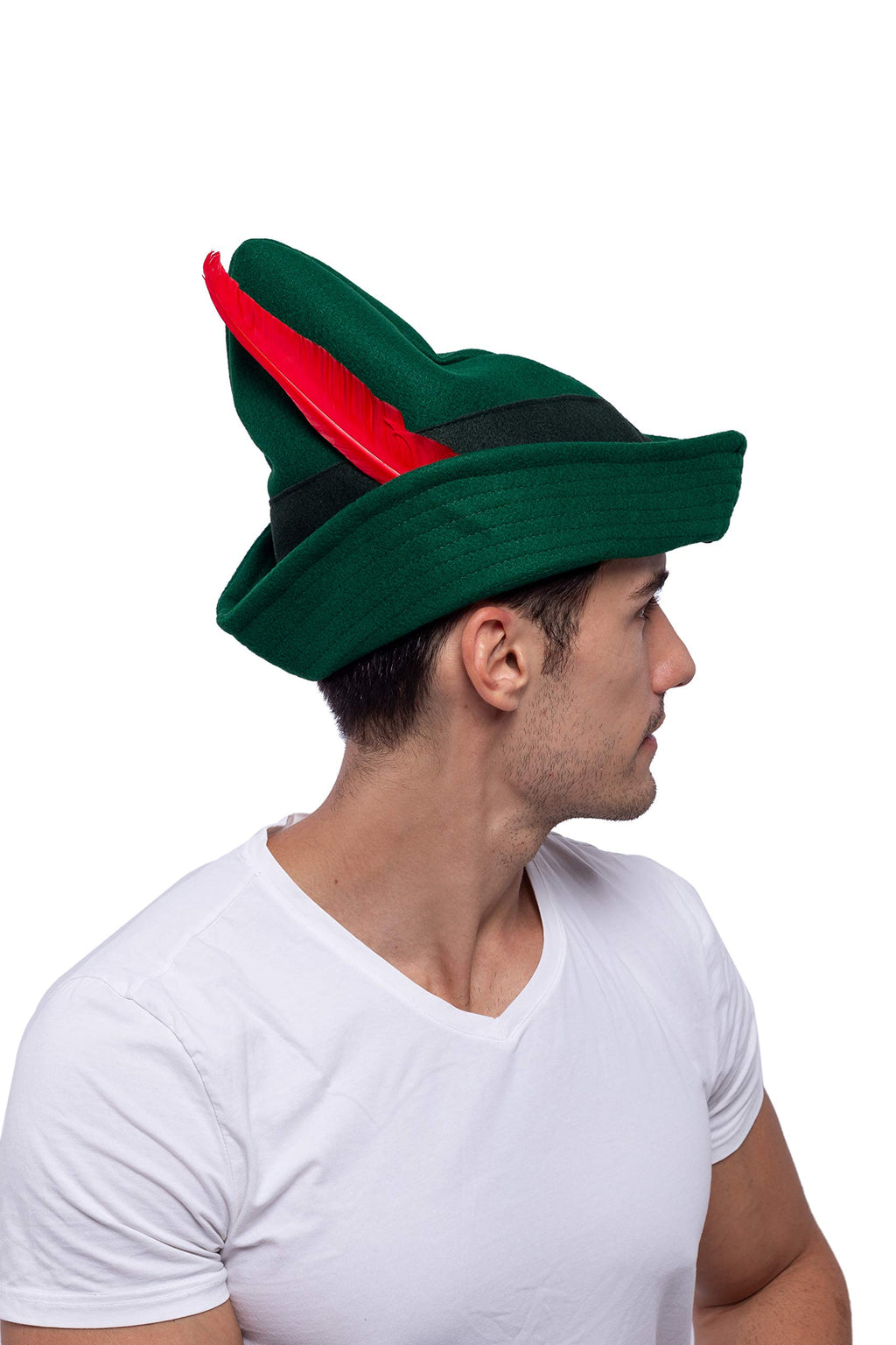 Spooktacular Creations Felt Robin Hood Hats with Feather, Alpine German Hat, Green Tyrolean Costume Accessory for Halloween Dress Up Party Favor, One Size Fits all for Adult