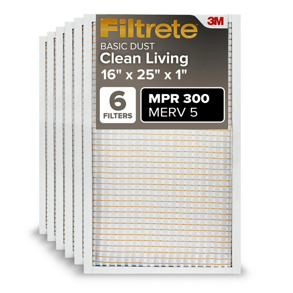 Filtrete 16x25x1 Air Filter, MERV 5, MPR 300, 6 HVAC Filters