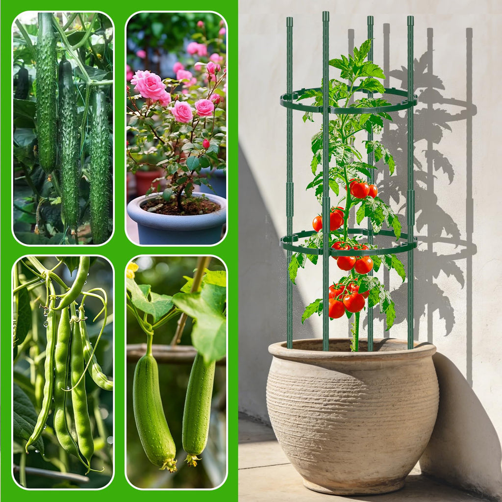 POILKMNI 3 Pack Tomato Cage for Garden - 59'' Tall Plant Support Heavy-Duty Tomato Trellis, Adjustable Garden Trellis for Climbing Plants Vines Vegetables Flowers Cucumber Peony Plant Cage