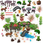 QuarenDen 44 Pcs Fairy Garden Accessories, Miniature Table and Chairs Set, Miniature Figurines Mini Resin Animals House Bridge for Micro Landscape Potted Plant Terrarium Decor DIY Craft Gift