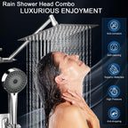 Shower Head, Rain Shower Head with Handheld Spray Combo, 10 Inch Adjustable High Pressure Rainfall Shower Head, Dual Showerhead Set with Extension Arm and 60 Inch Long Shower Hose (Silver)