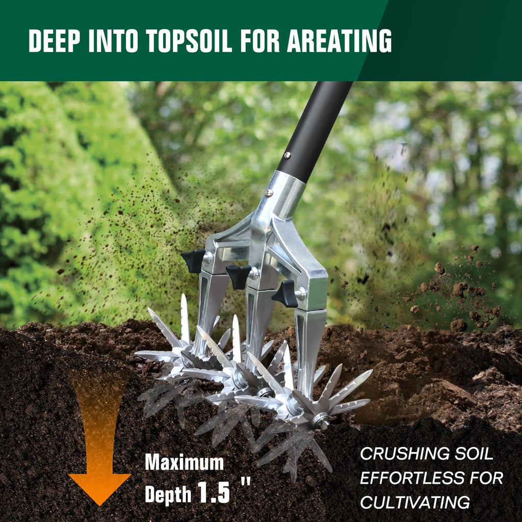 Altdorff Rotary Cultivator Garden Tool for Gardening and Lawn(61''), Rotary Hand Tiller with Detachable Thicker Tines&Sturdy Steel Handle, Manual Tiller Cultivator for Soil or Reseeding Grass