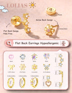 Surgical Steel Flat Back Earrings-Hypoallergenic Earrings for Girls Women