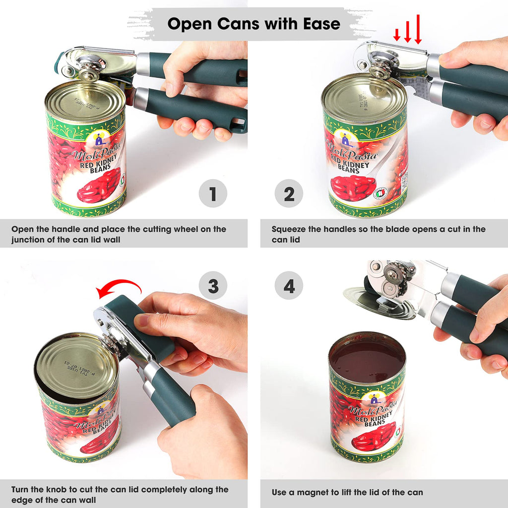 Beneno Heavy Duty Hand Can Opener Manual with Magnet Lid Remover, Green