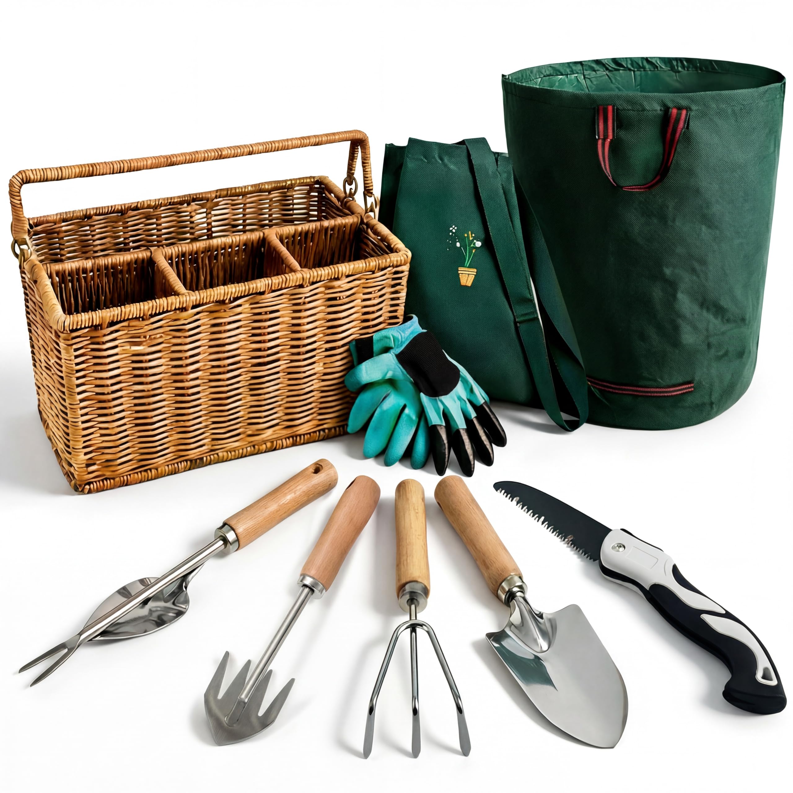 Garden Tool Set, Wicker Basket, Raised Bed Gardening, Women's Garden Gift