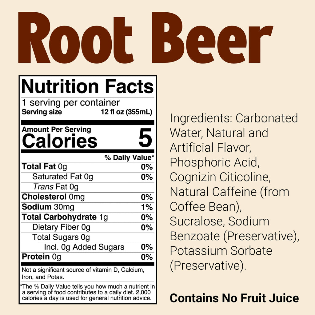 BUM Sugar Free Energy Drink, Nootropics, Root Beer 12 Pack, 12 Fl Oz