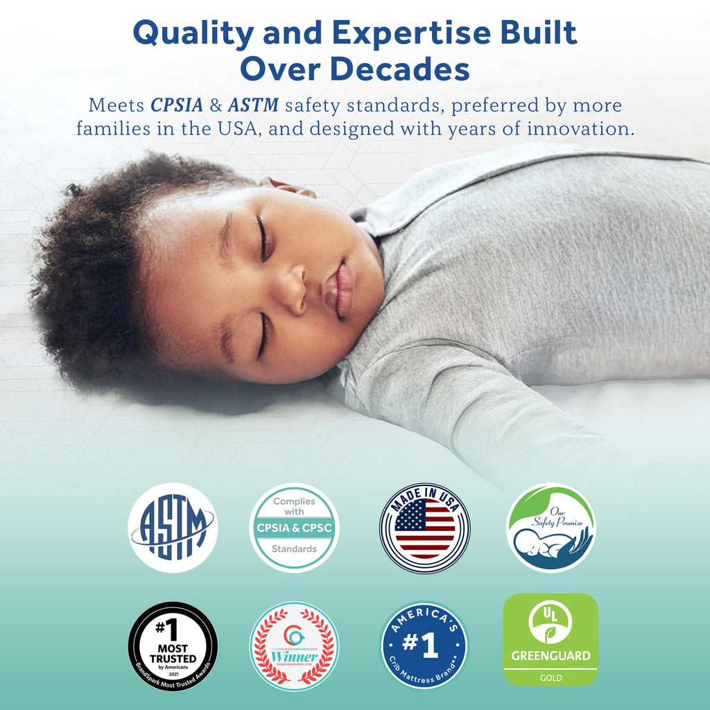 Sealy Baby Perfect Rest Waterproof Crib Mattress plus Toddler Bed Fit, Premium 150 Extra Firm Coils, Non Toxic, Airy Cushioning, GREENGUARD Gold Certified, Safety & Quality Tested, Made in USA, 52X28"