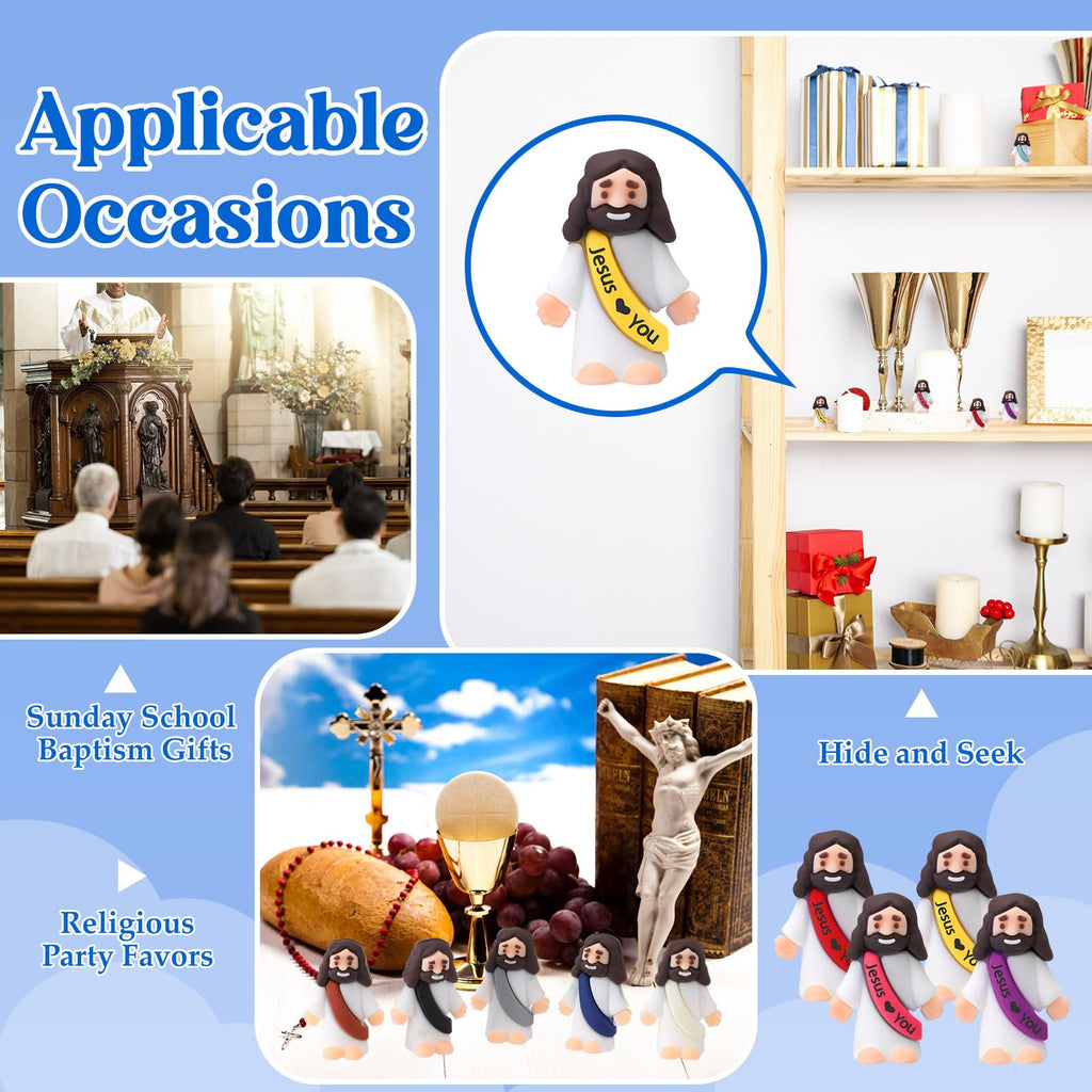 Bememo 100 Pcs Little Jesus Figures Jesus Loves You Original Design Rubber Pocket Toys Little Figures to Hide and Seek Sunday School Religious Party Share Gifts(Bright Colors)