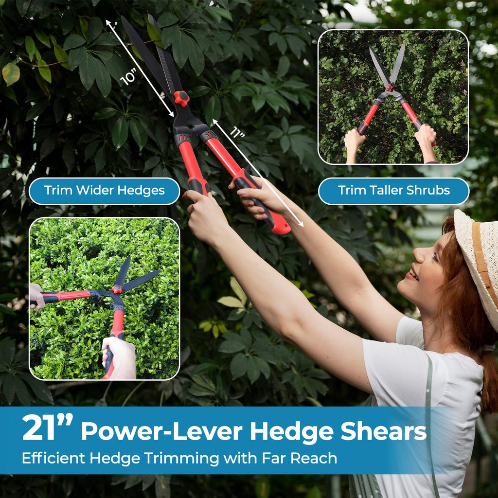 Hedge Shears, Sharp Hedge Clippers for Gardening, 21 inch High Carbon Steel Manual Hedge Trimmer with Ergonomic Anti-slip Handle, Labor-saving Long Garden Shears for Shrubs Bushes Lawn Yard Trimming